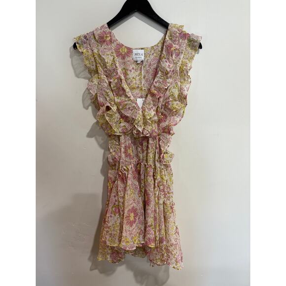 NWT Misa Los Angeles Jolie Floral Ruffle Mini Dress Flora Medallion White Small - Picture 2 of 5